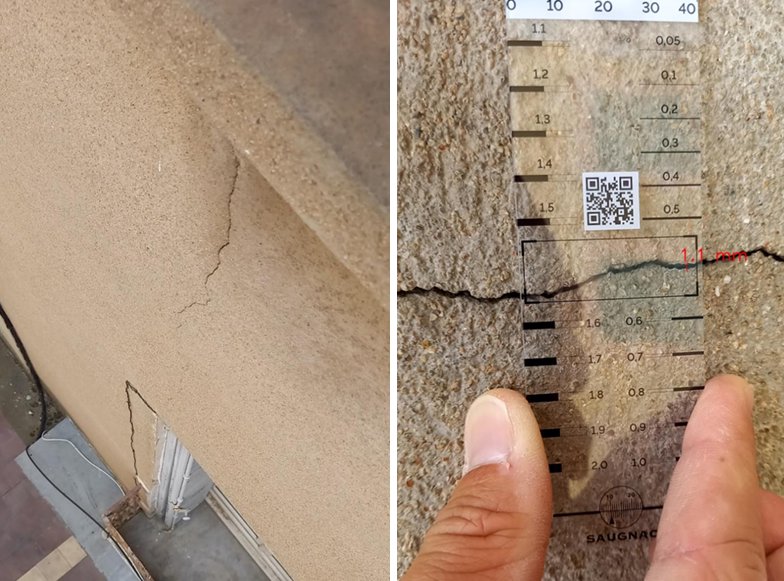 Fissure visible sur façade d'immeuble