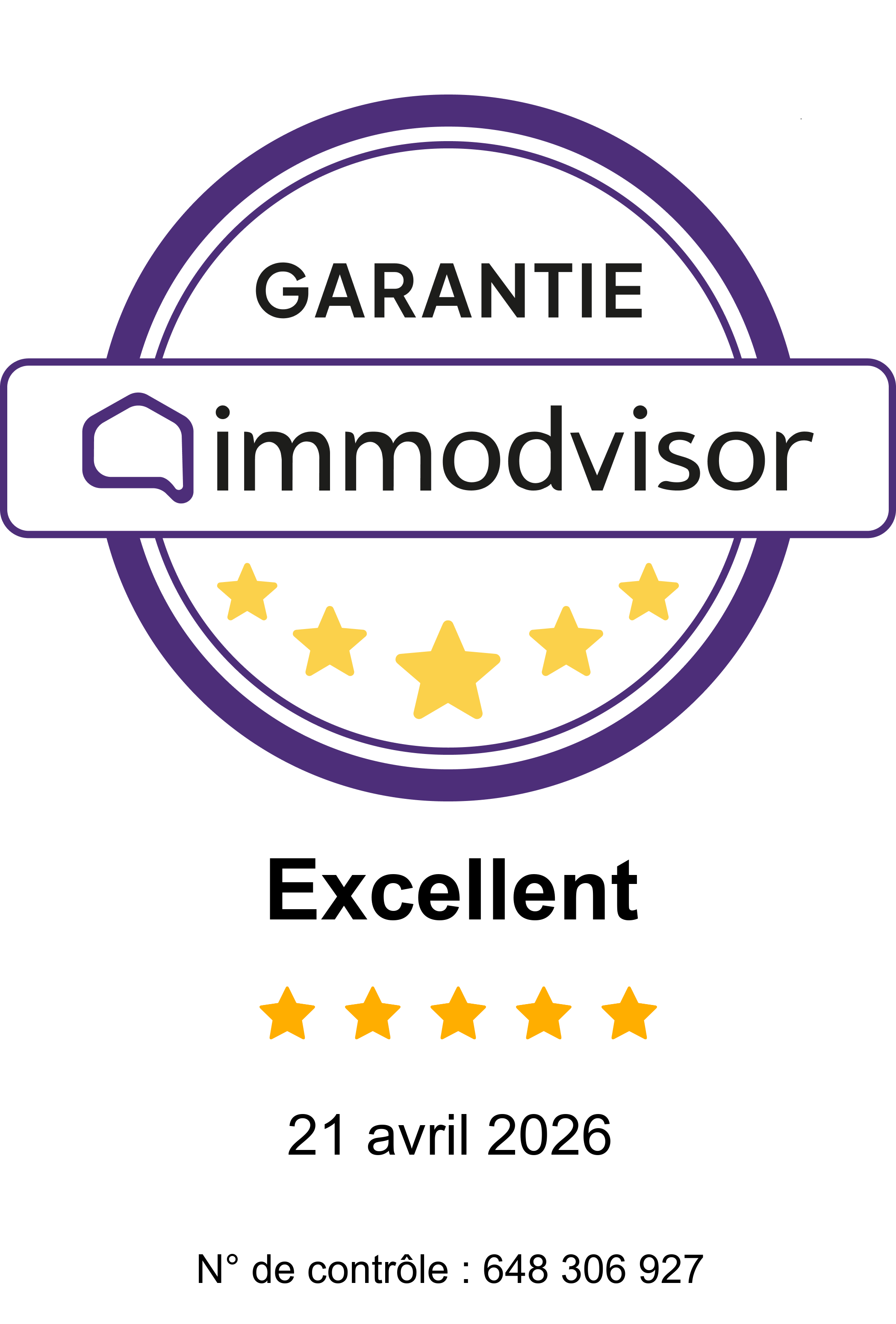 Garantie Immodvisor Excellent 5 étoiles - 21 avril 2026